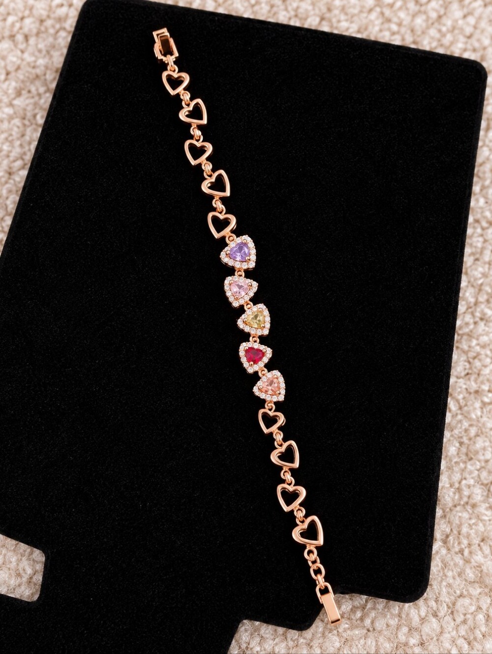 18K Rose Gold Plated Multicolor Heart Bracelet Dubai Jewelry